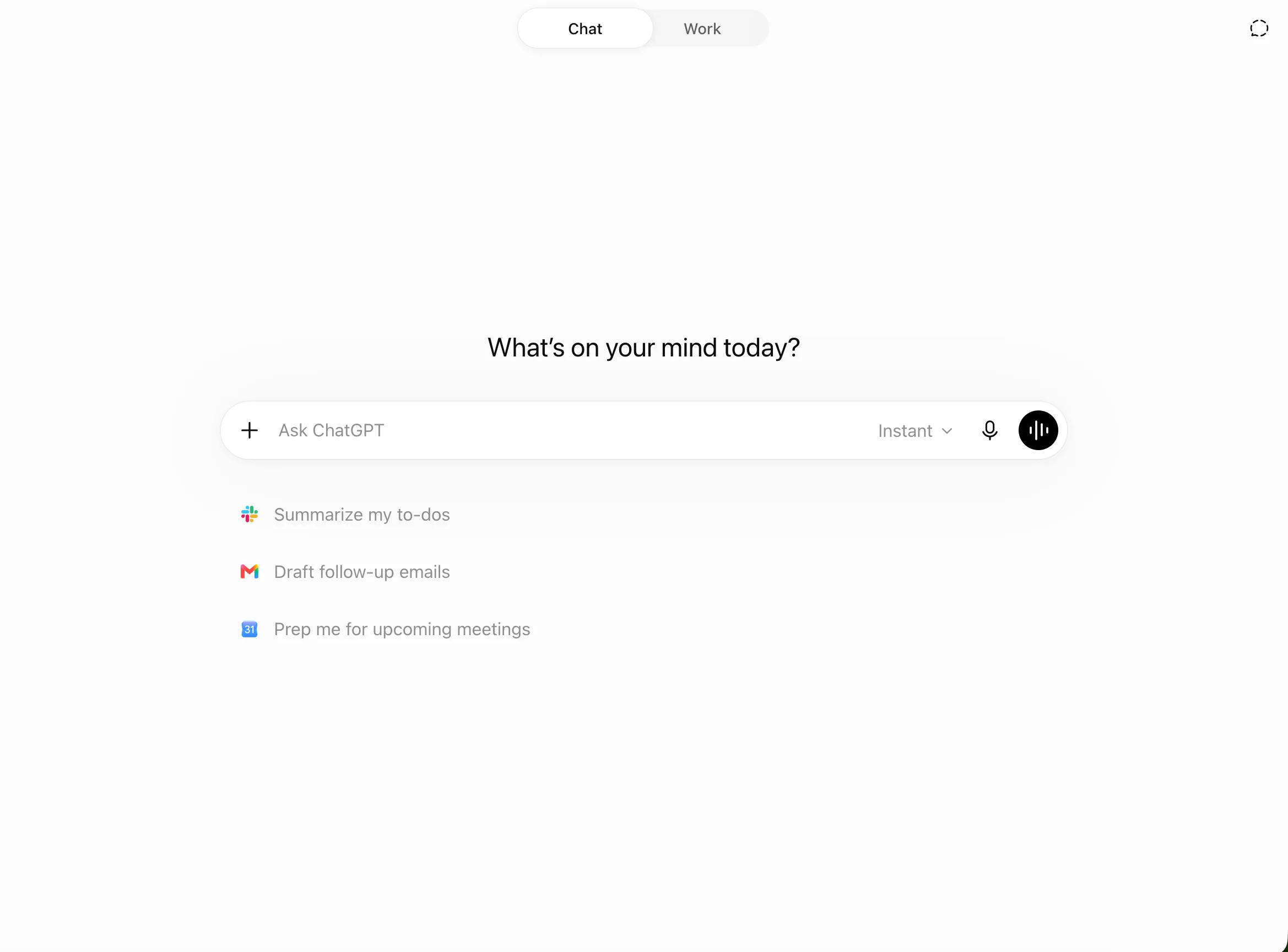 ChatGPT's blank chat interface with a single "Ask ChatGPT" input box and no other visible controls